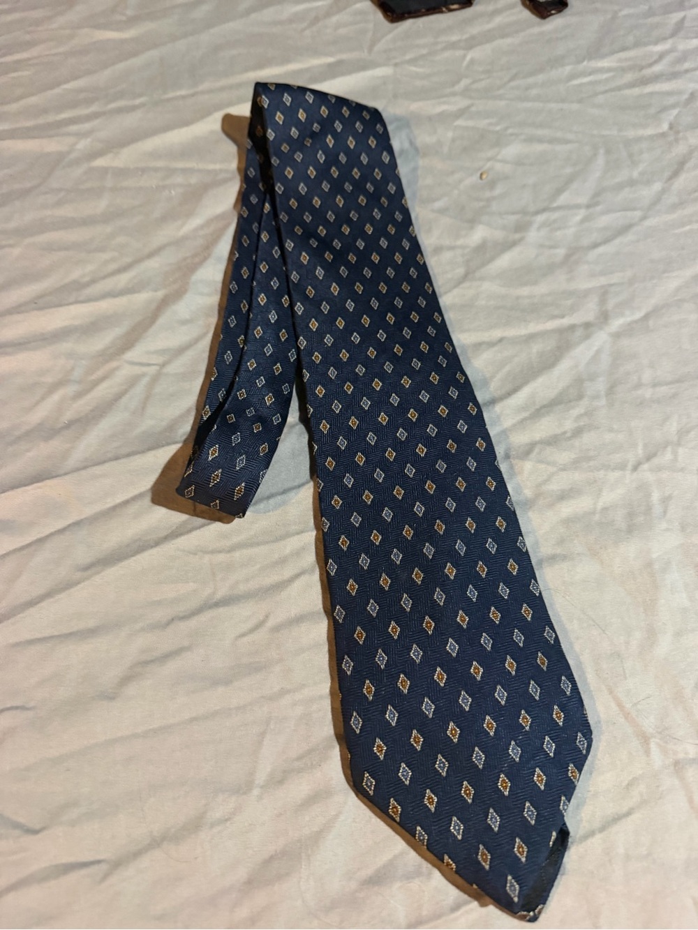 Classic Navy Tie with Geometric Diamond Motif